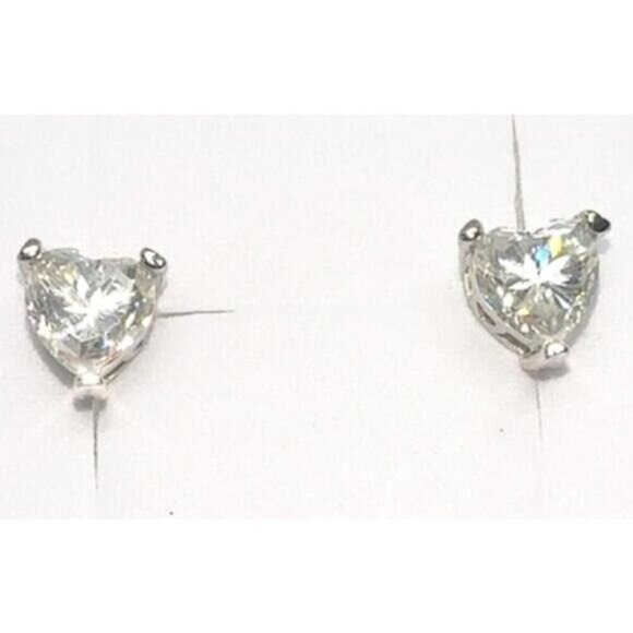 Moissanite Heart Cut Stud Earrings 925 Silver GRA - Picture 3 of 5